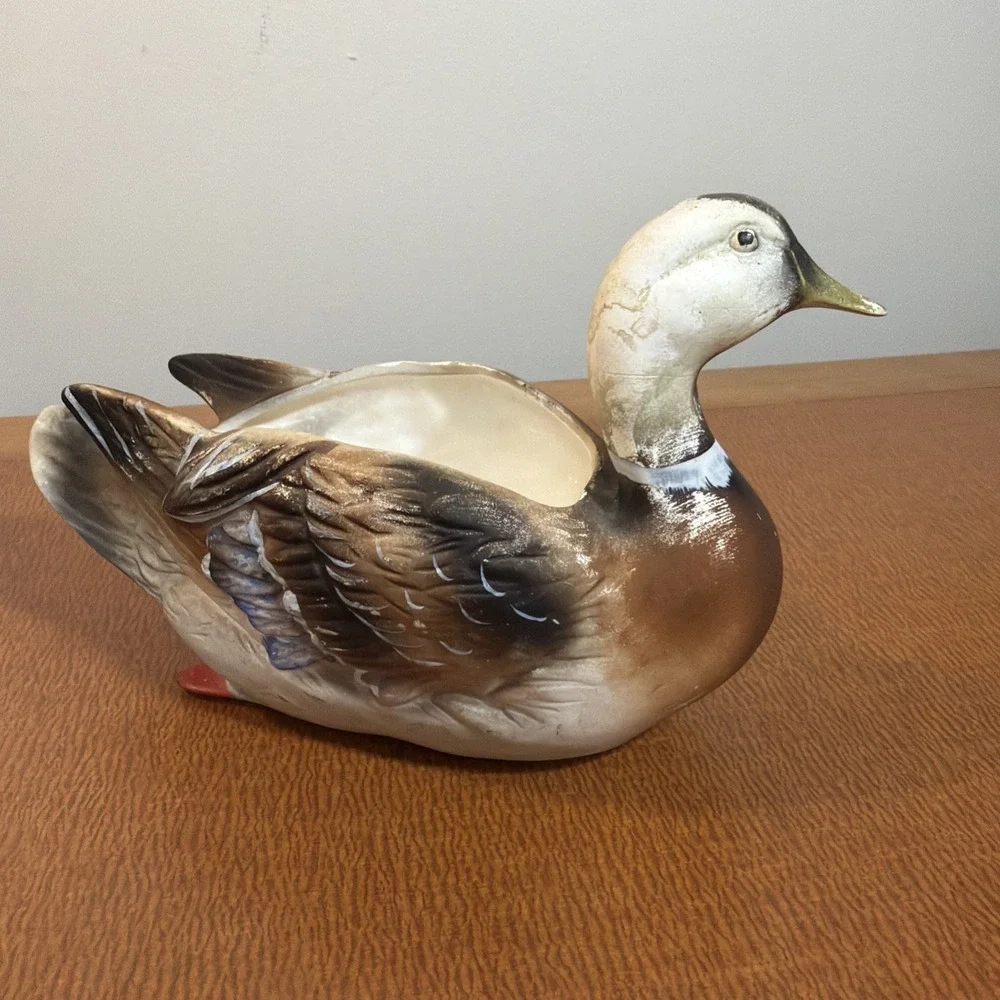 Vintage Napcoware 1960's Mallard Duck Decoy Planter Multicolor Signed